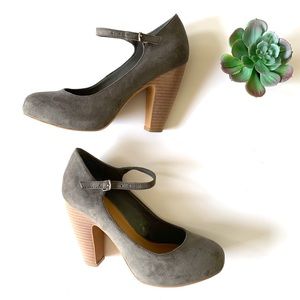 Crown Vintage Grey Suede Stacked Mary Jane Heels